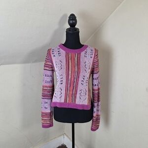 Gryphon New York Short Sweater Boho Pattern Multicolor Size XS
